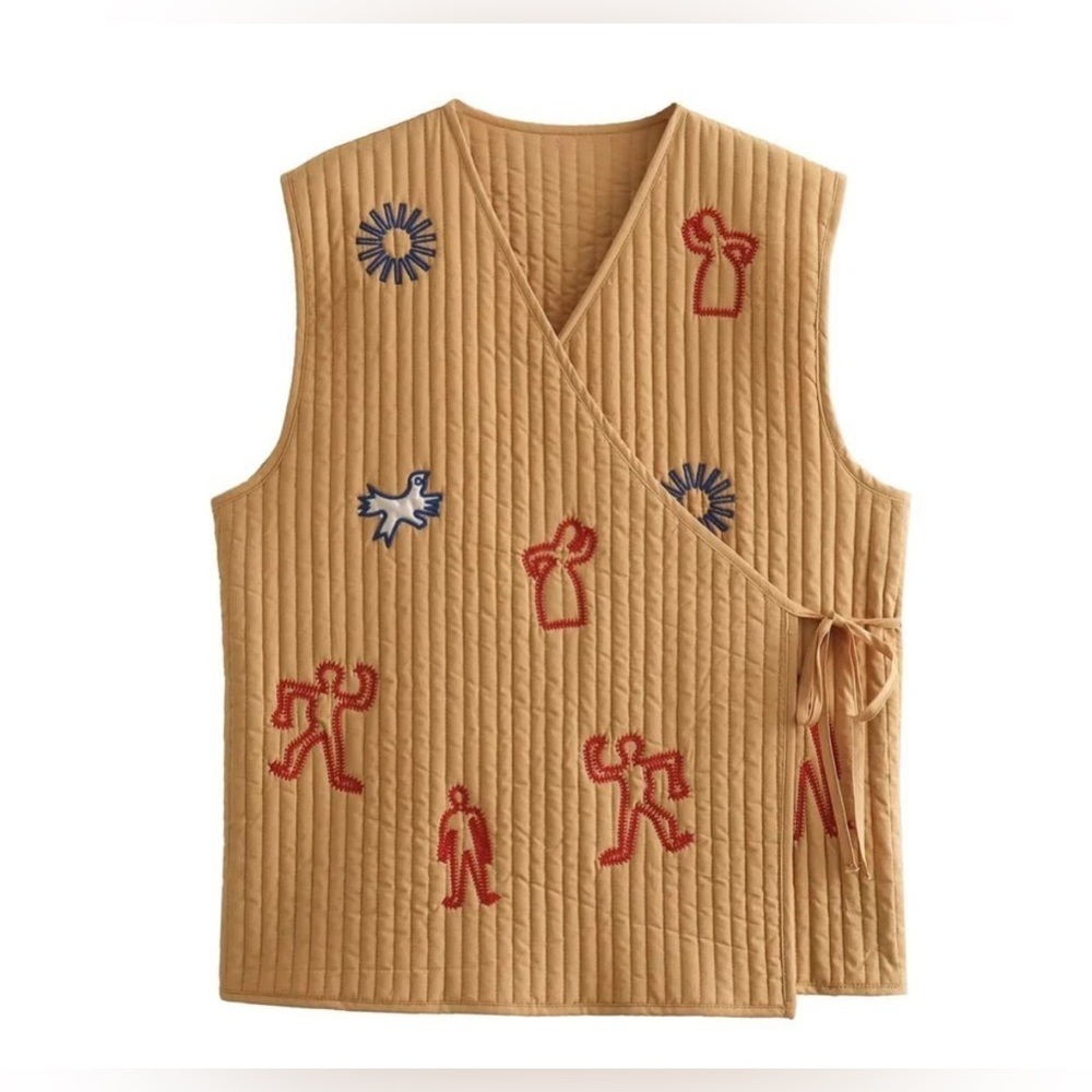 NEW ZARA - Indigenous Inspired Tan Embroidered Vest Size Large - Picture 4 of 11
